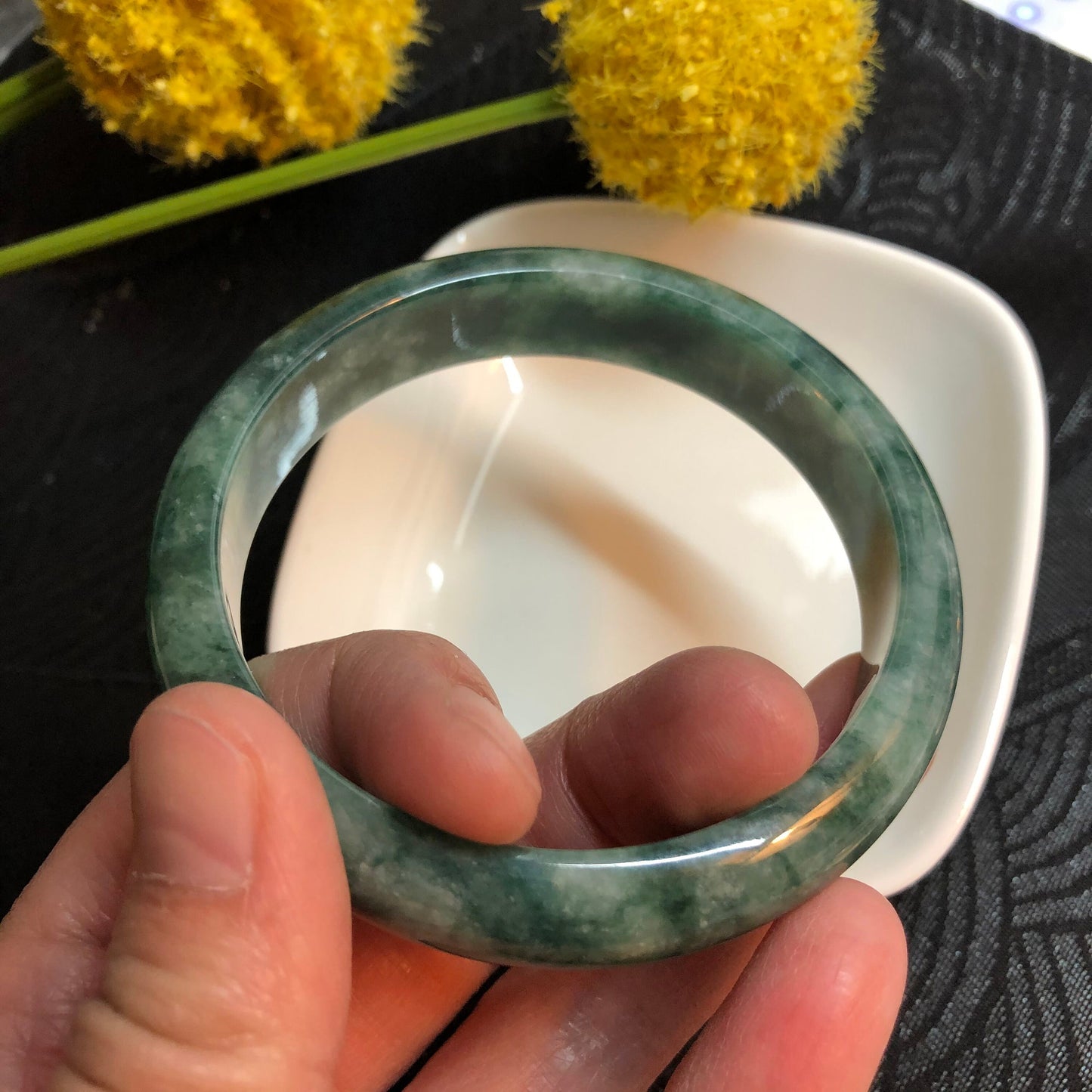 NEW Grade A Myanmar Icy Green Moss Round D-Shaped Jadeite Jade Bangle 58mm