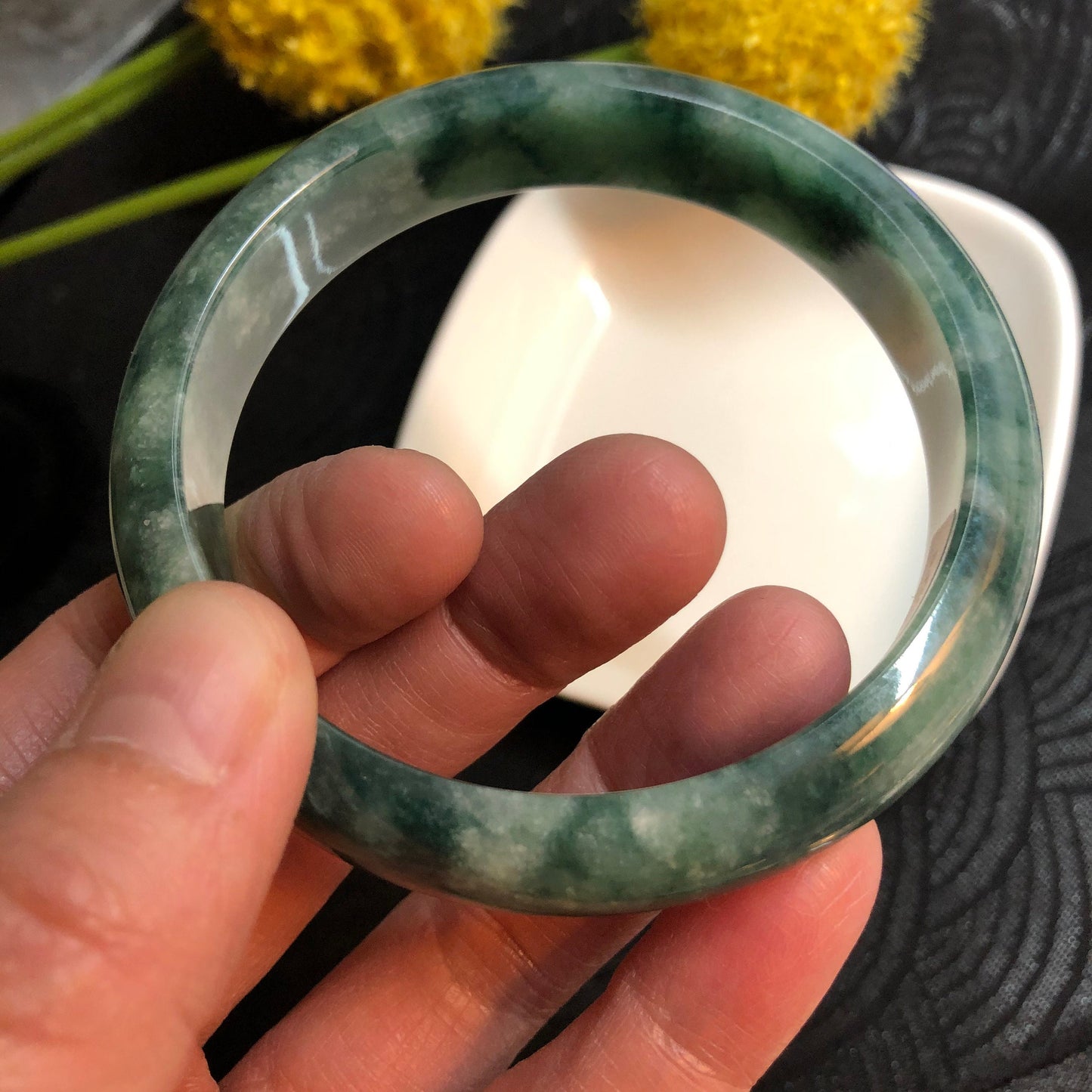NEW Grade A Myanmar Icy Green Moss Round D-Shaped Jadeite Jade Bangle 58mm