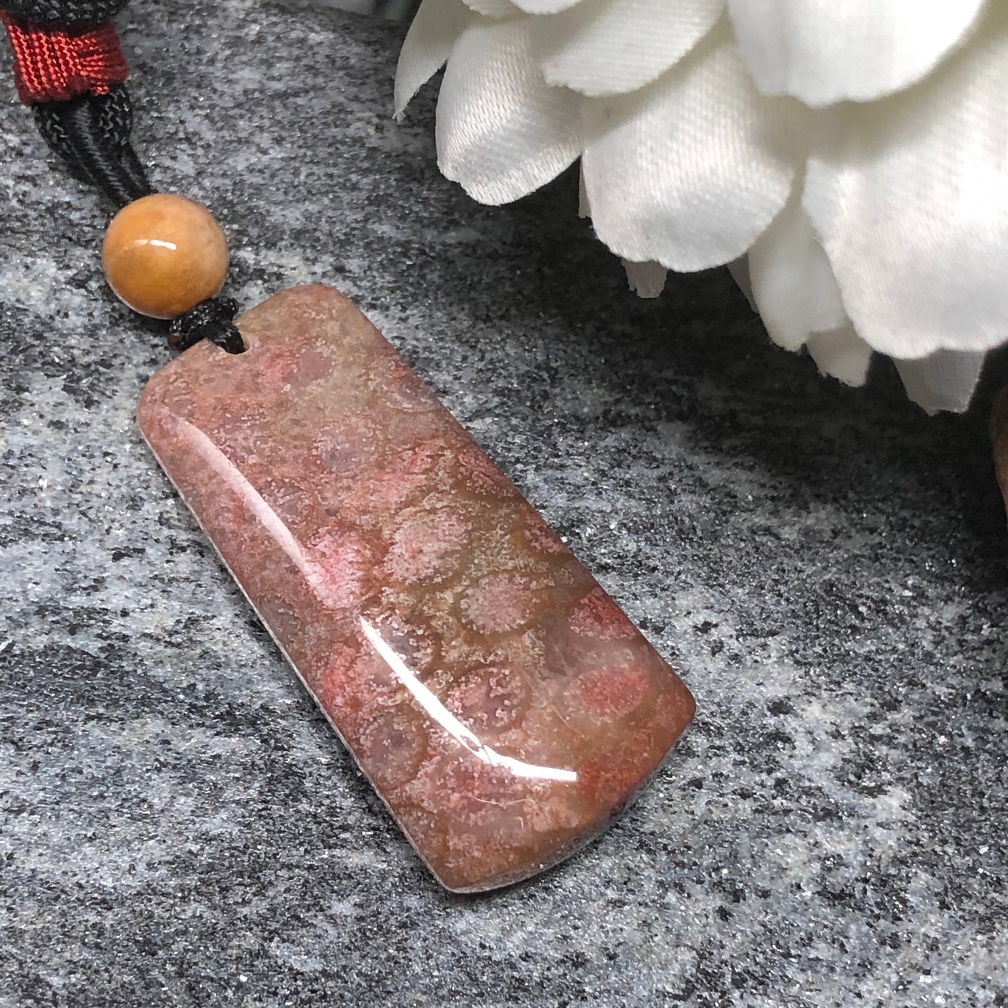 NEW Floral Brown Red Fossil Coral Pendant with Neck Rope Tie FC701 RARE Last One!!