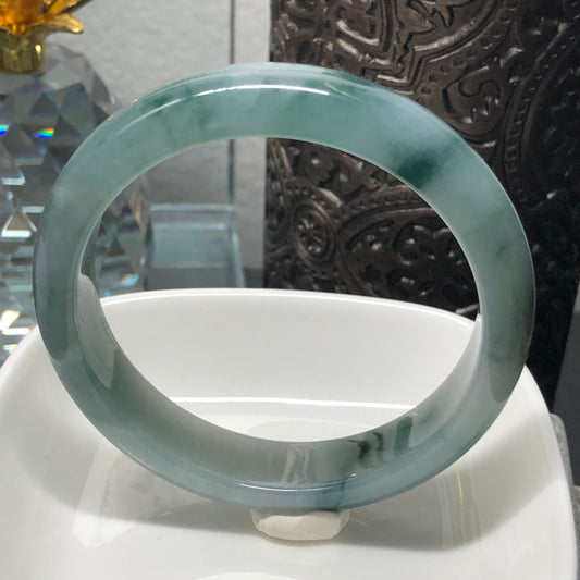 56mm Grade A Glutinous Green Cloud Floating Flowers D-Shaped Jadeite Jade Bangle