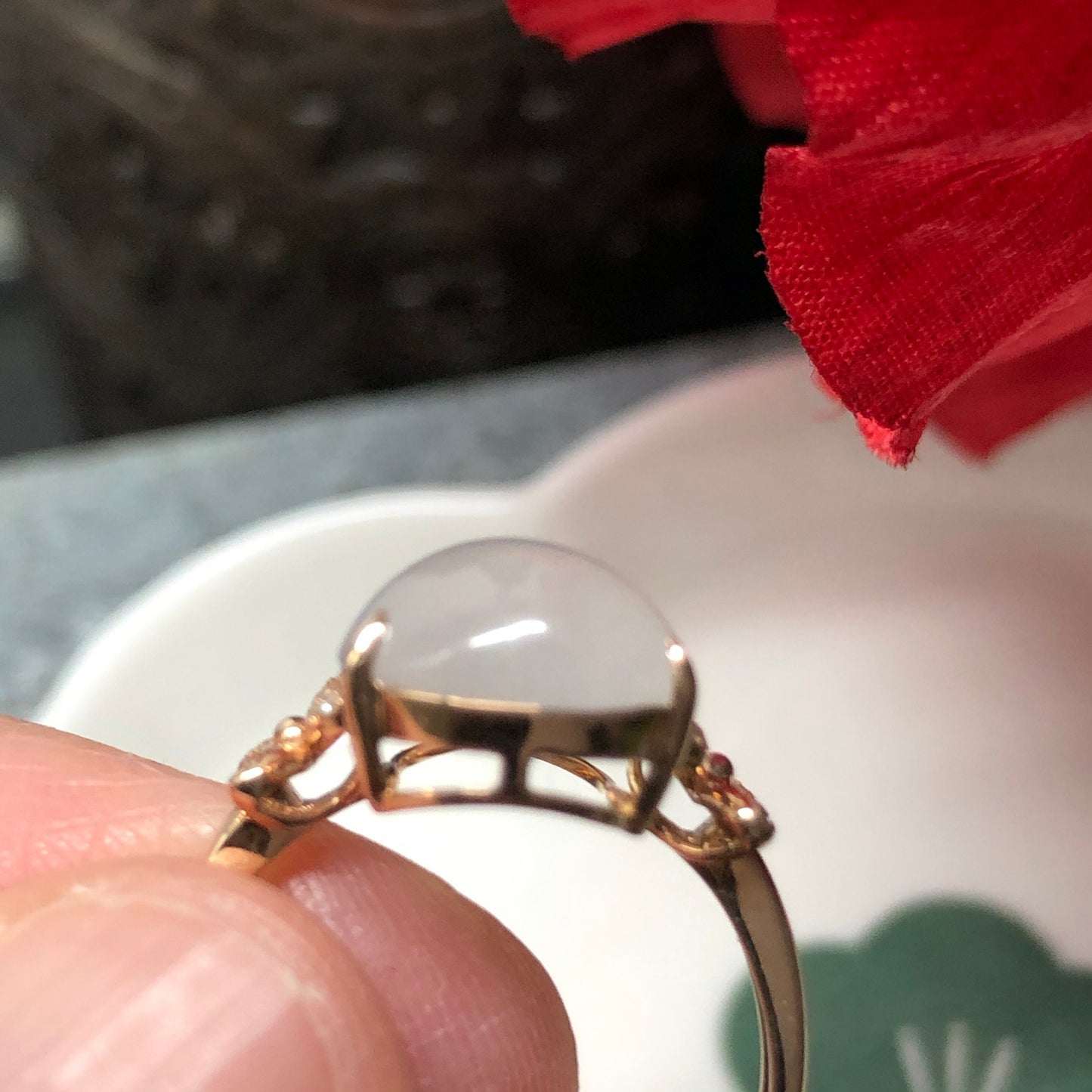 Certified Grade A Jadeite Jade Icy Gourd Ring set in 18K Yellow Gold