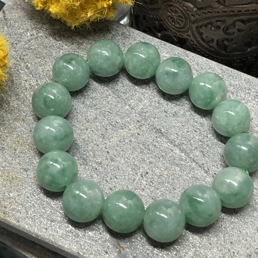 Certified Myanmar Grade A Green Jade Jadeite Bracelet 14mm 15 bead bracelet