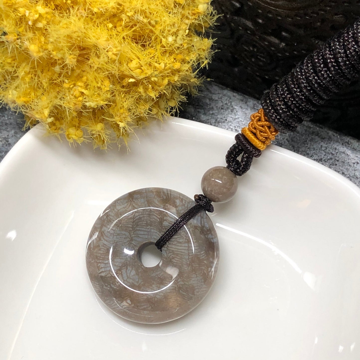 NEW Yellow Brown Fossil Coral Pendant with Neck Rope Tie FC600 RARE Last One!!