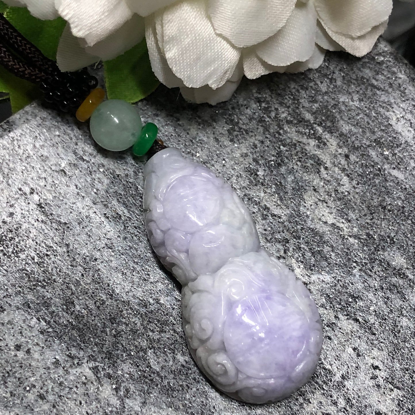 Certified Myanmar Grade A  RARE Carved Lavender Green Jadeite Jade Gourd Pendant