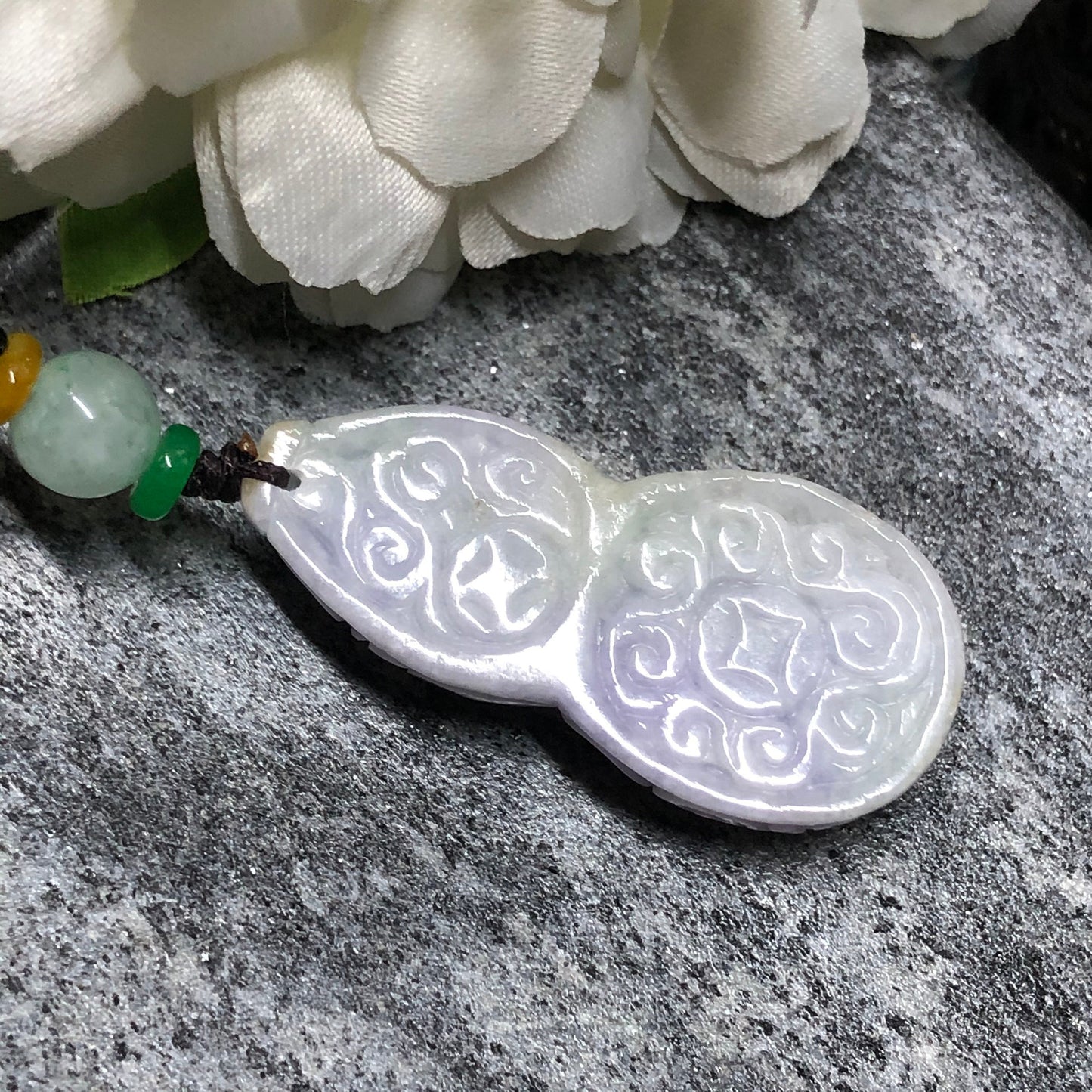 Certified Myanmar Grade A  RARE Carved Lavender Green Jadeite Jade Gourd Pendant