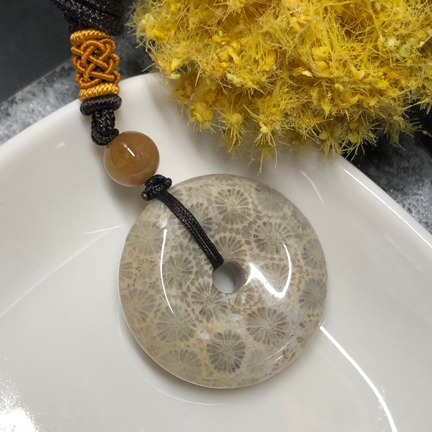 NEW Brown Fossil Coral Pendant with Neck Rope Tie FC604 RARE Last One!!