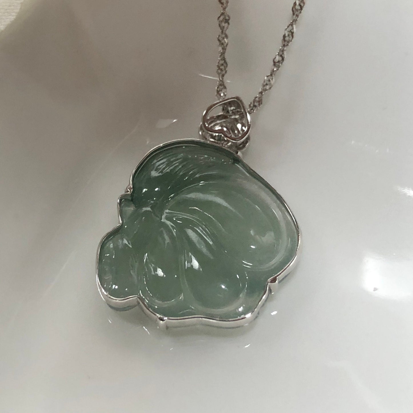 SALE: Grade A Icy Sky Blue Jadeite Jade Fairy Wings Pendant 18K White Gold