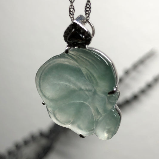 SALE: Grade A Icy Sky Blue Jadeite Jade Fairy Wings Pendant 18K White Gold
