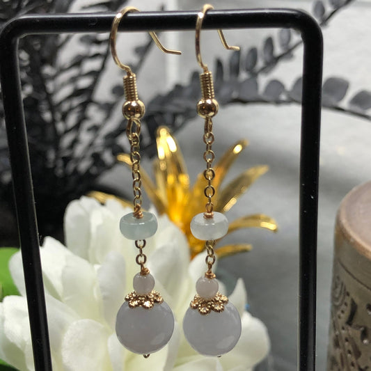 Myanmar Grade A  Icy Jadeite Jade Spherical Ball Earring 14K Gold Plated