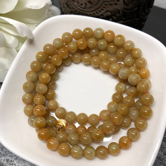 SALE: Yellow Brown Jadeite Jade Bracelet 6.6mm 108 Bead Necklace or Bracelet