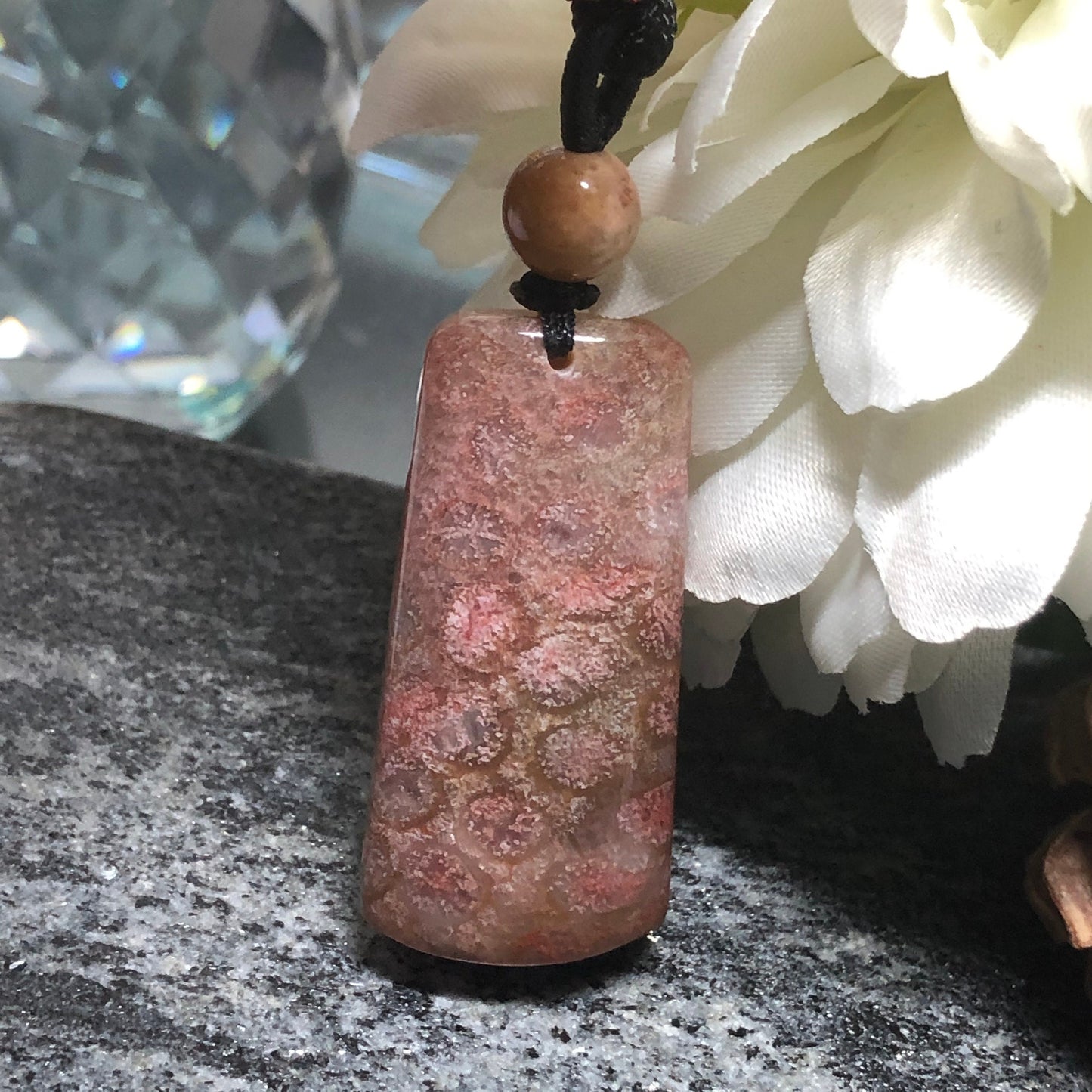 NEW Floral Brown Red Fossil Coral Pendant with Neck Rope Tie FC701 RARE Last One!!