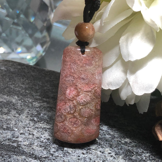 NEW Floral Brown Red Fossil Coral Pendant with Neck Rope Tie FC701 RARE Last One!!