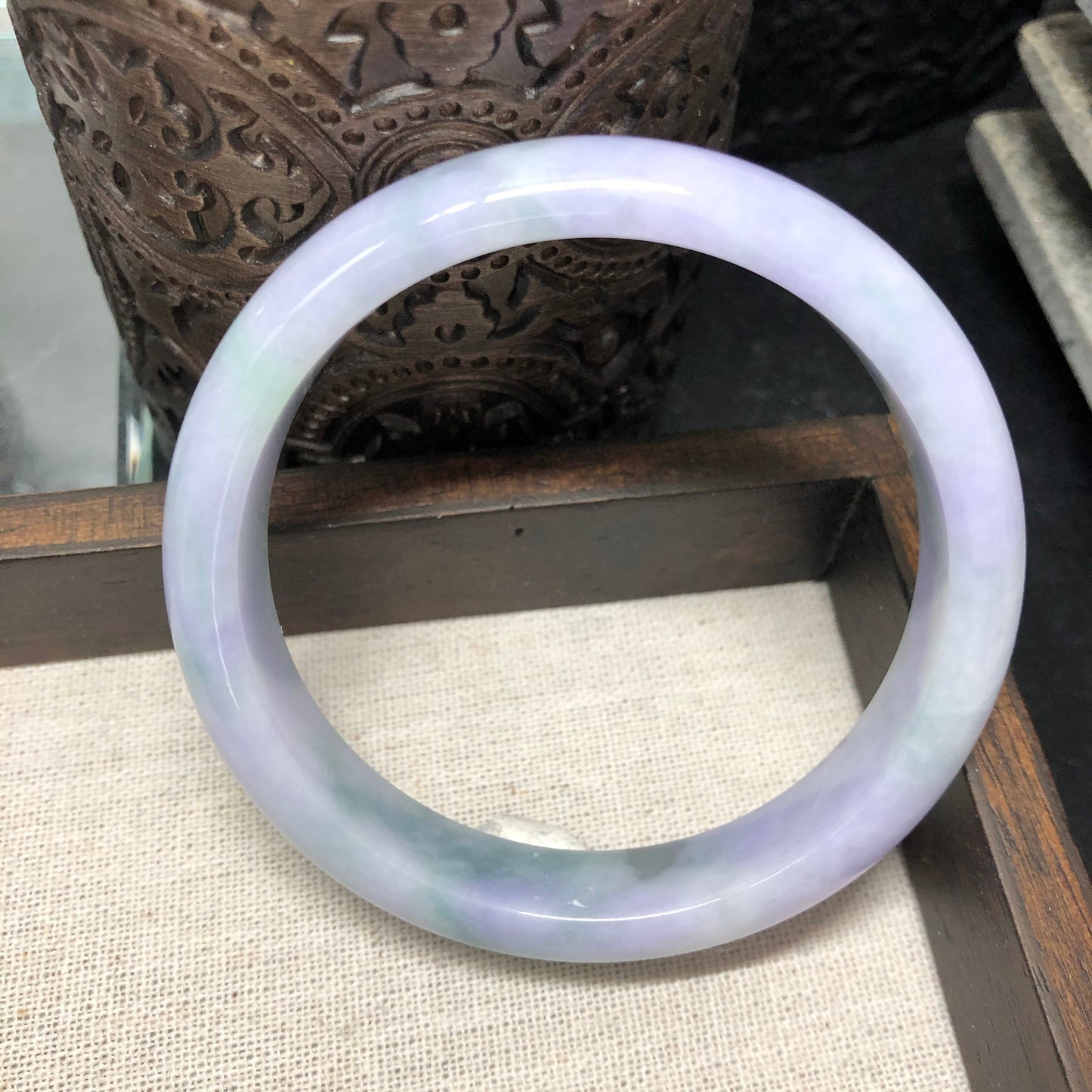 Grade A Myanmar Lavender Green Duo Glutinous D-Shaped Jadeite Jade Bangle 57.5mm