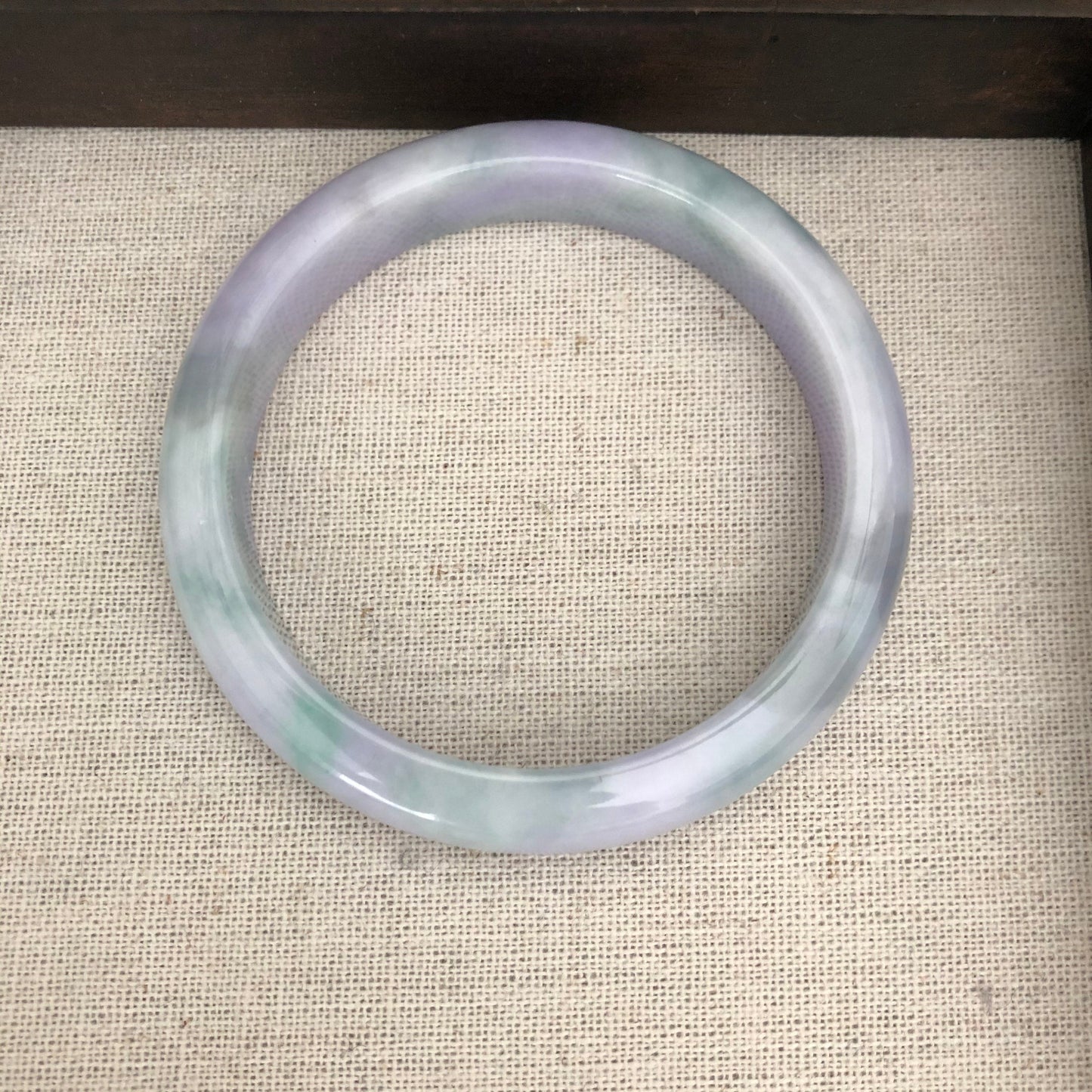 Grade A Myanmar Lavender Green Duo Glutinous D-Shaped Jadeite Jade Bangle 57.5mm