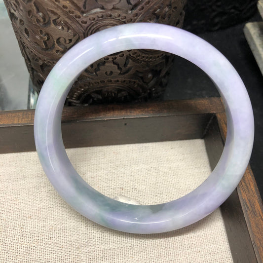 Grade A Myanmar Lavender Green Duo Glutinous D-Shaped Jadeite Jade Bangle 57.5mm