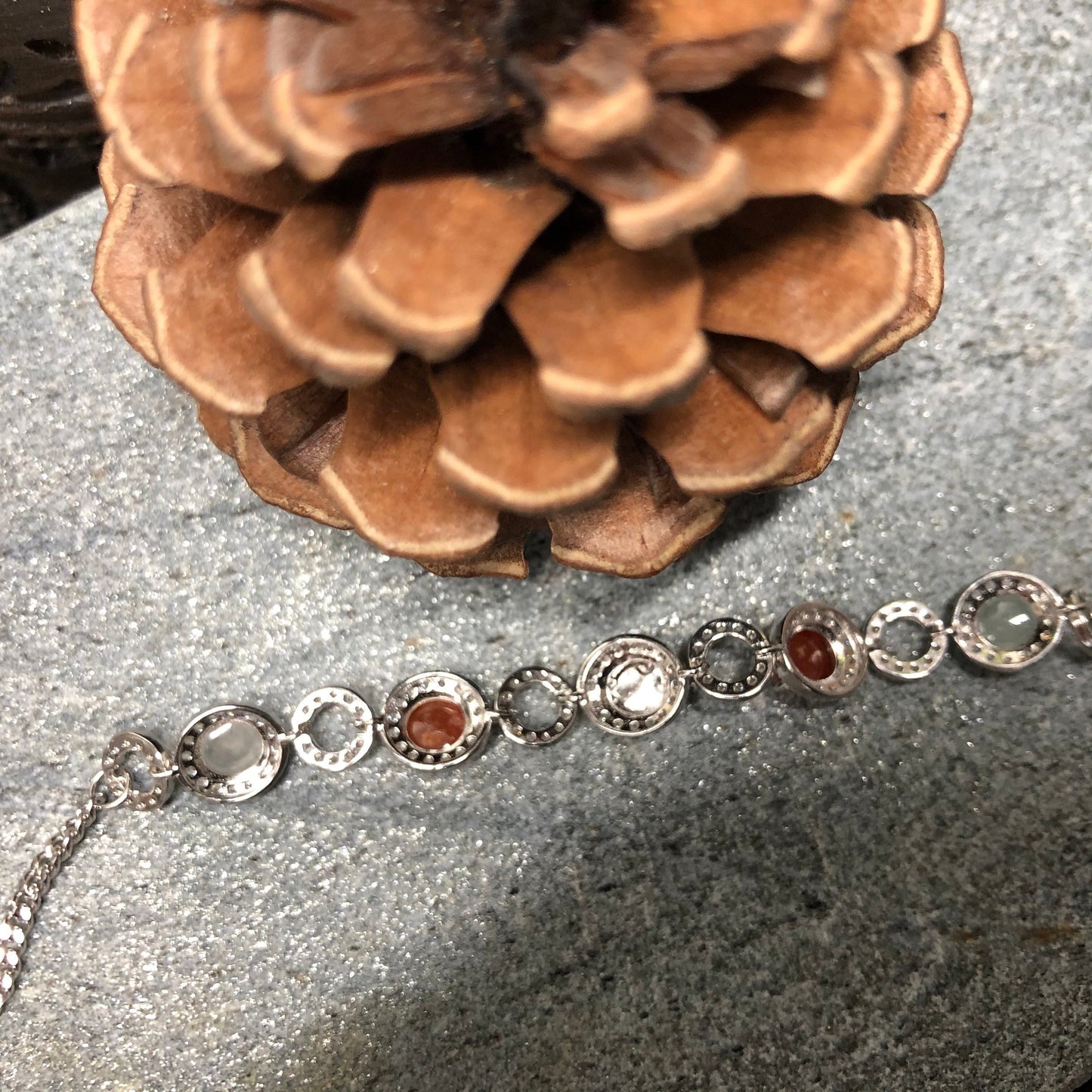 Myanmar Grade A Green Red Icy Jade Jadeite Bracelet Assorted cabochon bracelet set on 925 sterling silver