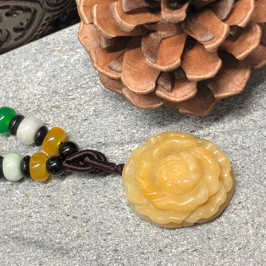 Beautiful Grade A Jadeite Jade Yellow Brown Carved Flower Sculpted Pendant RARE