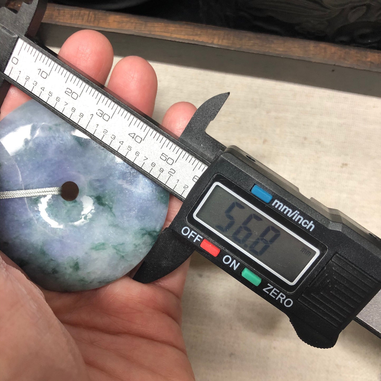 56.8mm Certified Myanmar Grade A  RARE Super Big Lavender Float Green Flowers Jadeite Jade Peace Donut Pendant Keychain Medallion