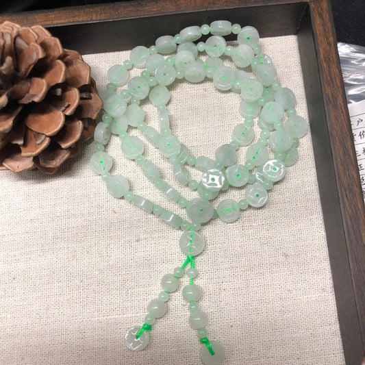 Grade A Myanmar Light Green Jadeite Jade Bracelet 8.2mm 64 bead necklace or bracelet