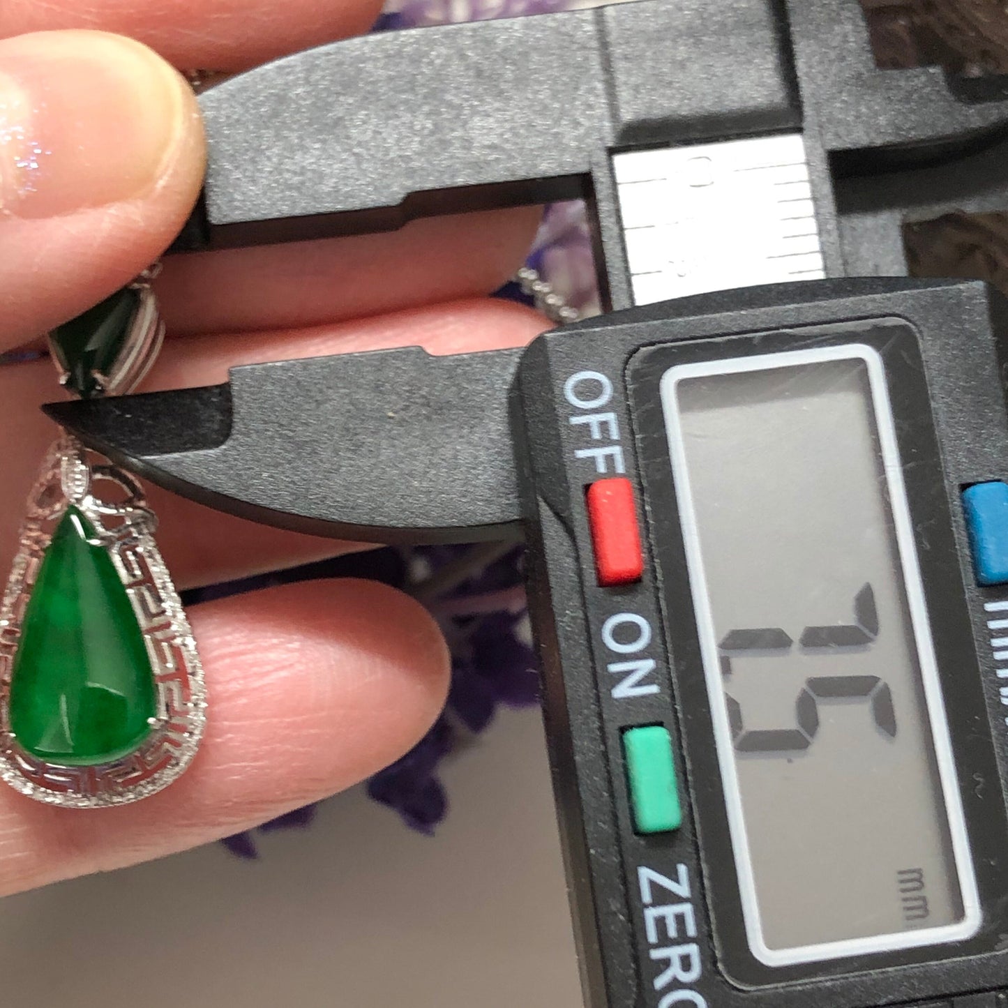 Certified Grade A  Jadeite Jade Drop Yang Green Pendant set on 18 K white gold