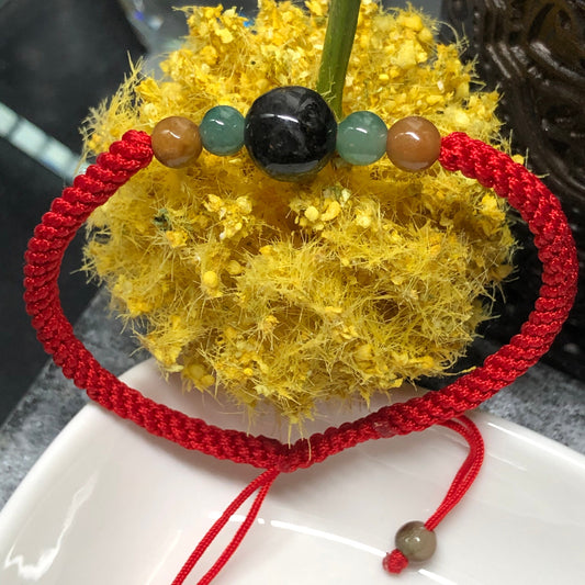 Certified Grade A Assorted Brown Green Black Bead Jade Jadeite Bracelet tie knot bracelet One Size RED