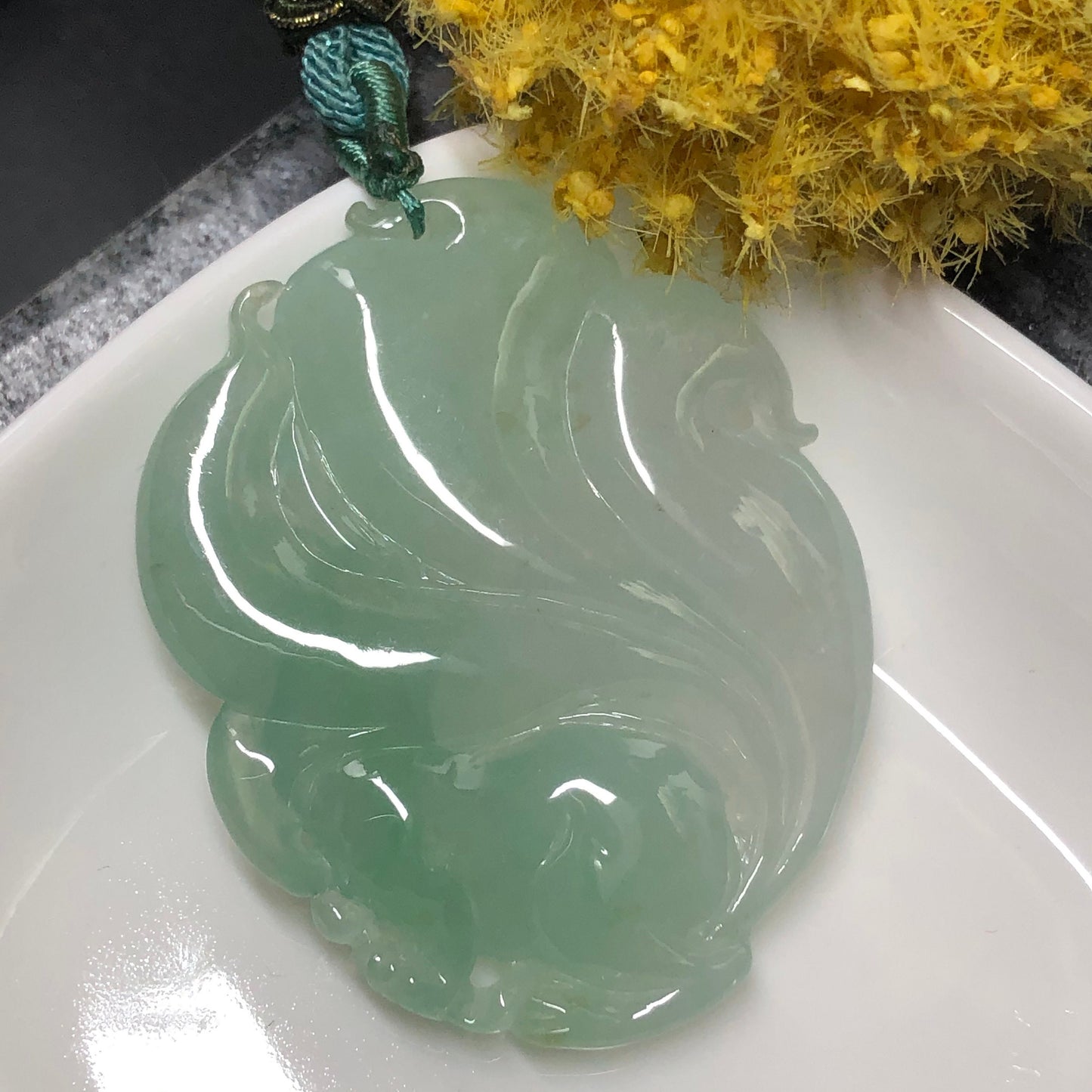 Certified Myanmar Grade A Icy Jadeite Jade Foxtail Deer Glutinous Animal Pendant