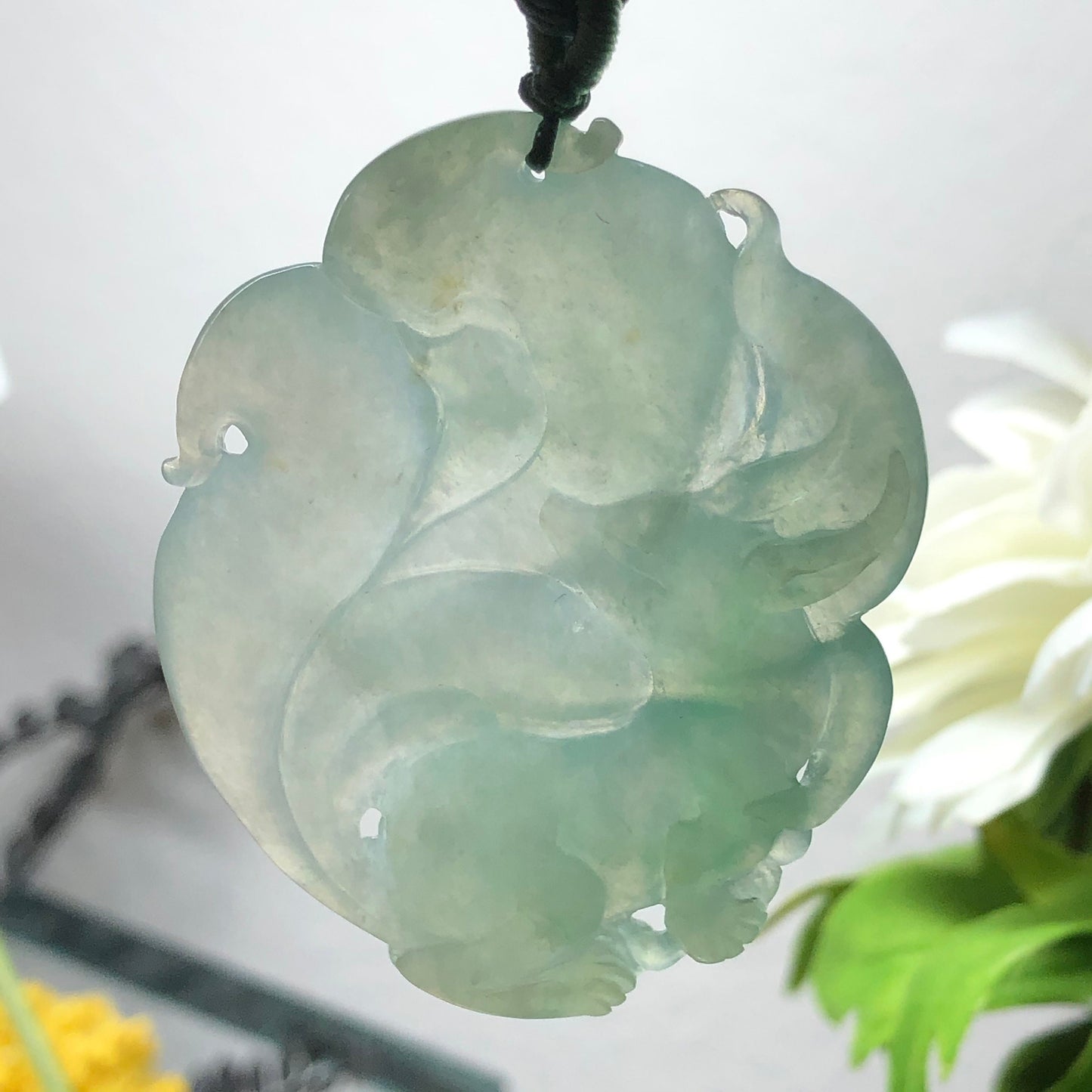 Certified Myanmar Grade A Icy Jadeite Jade Foxtail Deer Glutinous Animal Pendant