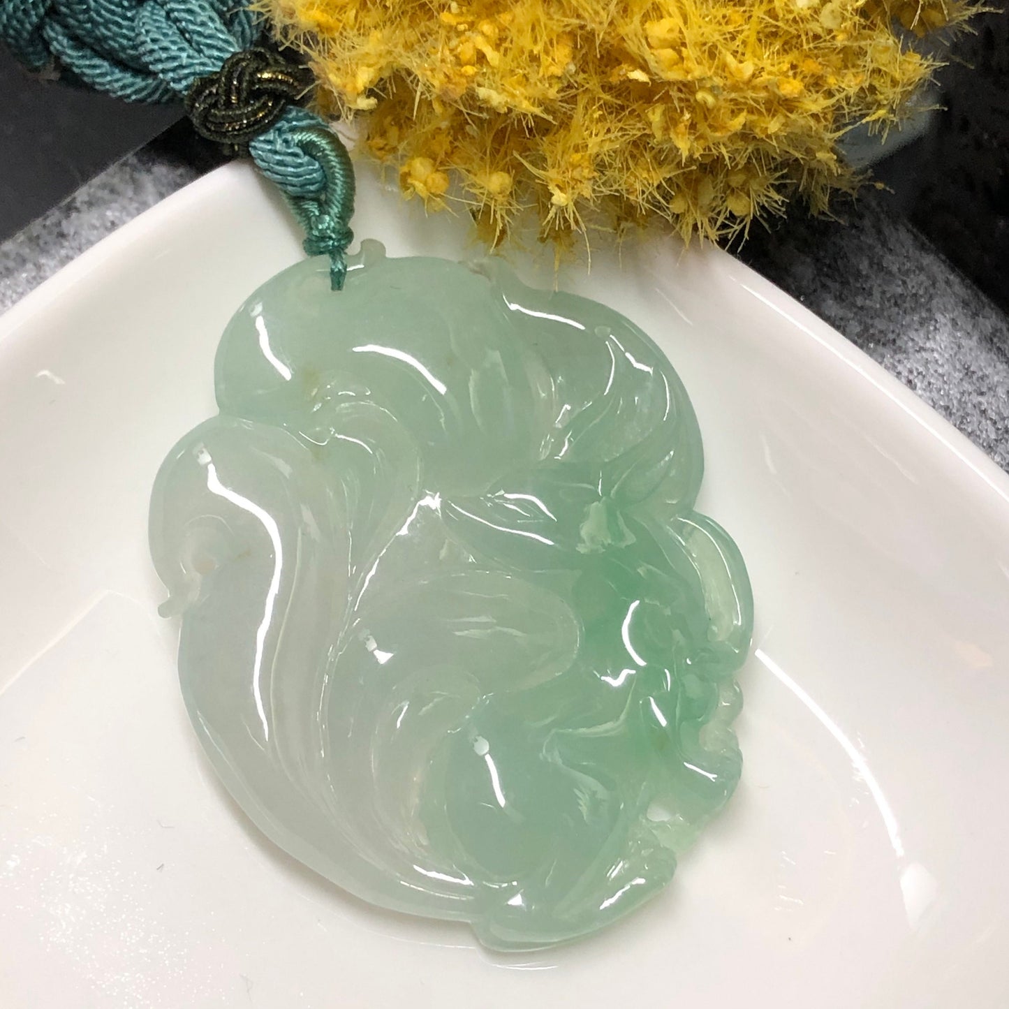 Certified Myanmar Grade A Icy Jadeite Jade Foxtail Deer Glutinous Animal Pendant