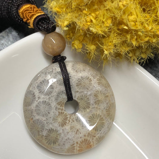 NEW Brown Fossil Coral Pendant with Neck Rope Tie FC604 RARE Last One!!