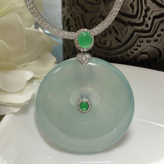 RESERVED: Certified Myanmar Grade A Moist High Icy Green Peace Donut set on 18K White Gold