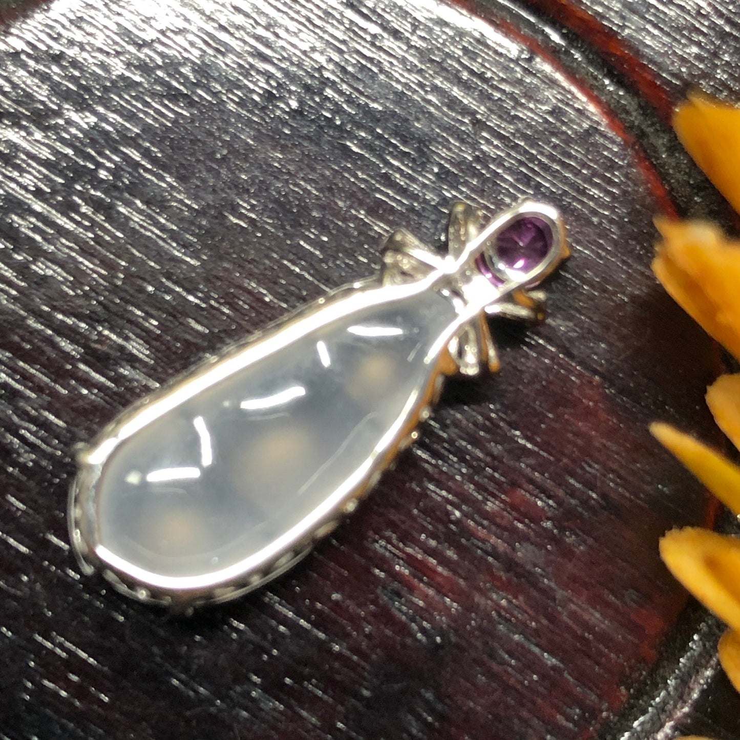 Grade A High Icy Jadeite Jade Shiny Bean Pendant set on 18K White Gold