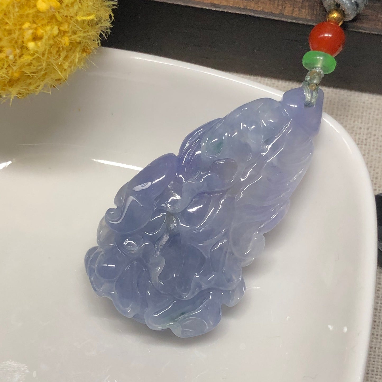 48.4mm Grade A Icy Lavender Carved Vegetable Flower Jadeite Jade Pendant