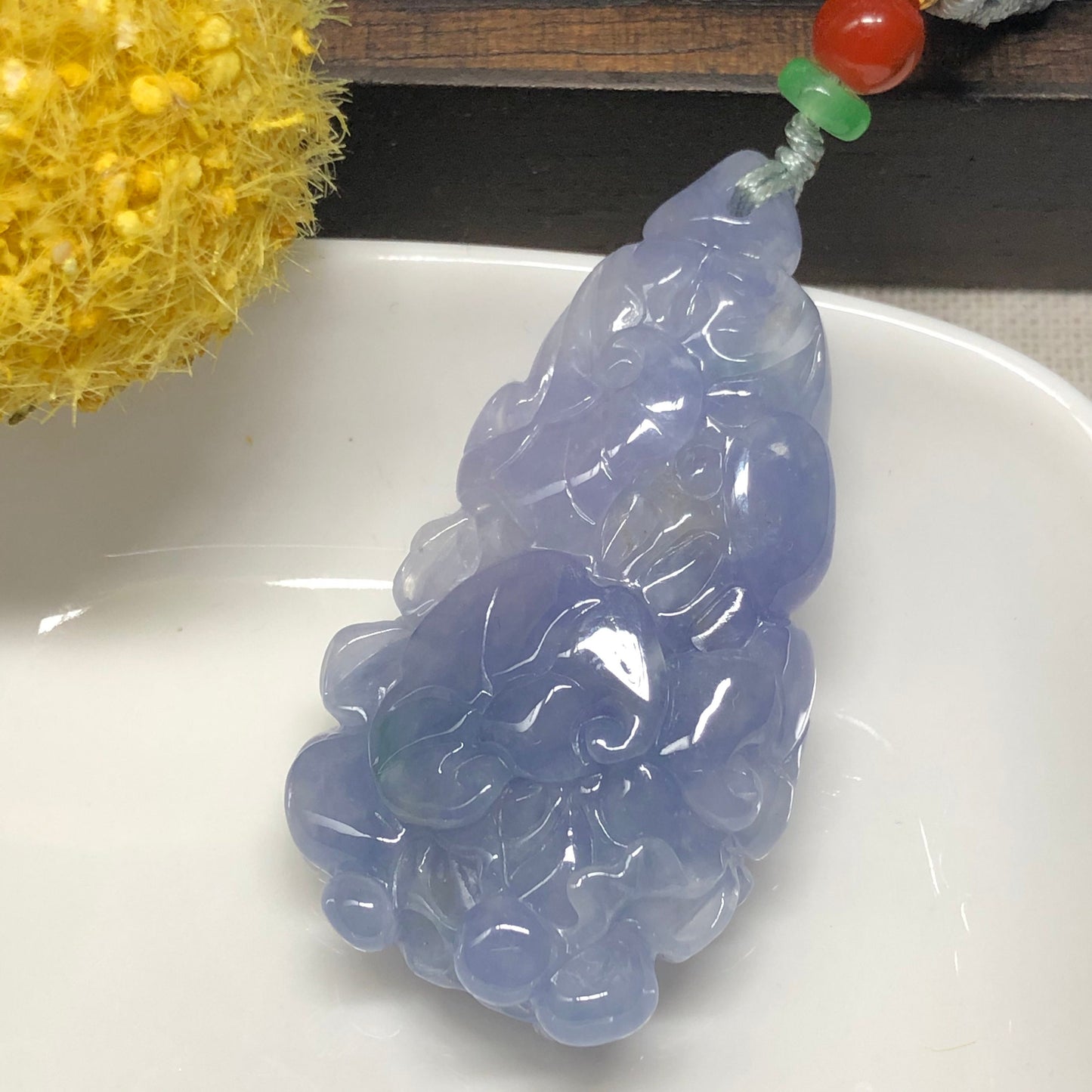 48.4mm Grade A Icy Lavender Carved Vegetable Flower Jadeite Jade Pendant