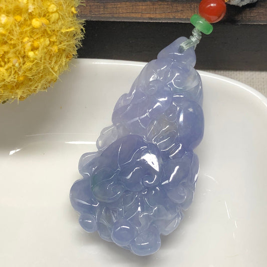 48.4mm Grade A Icy Lavender Carved Vegetable Flower Jadeite Jade Pendant