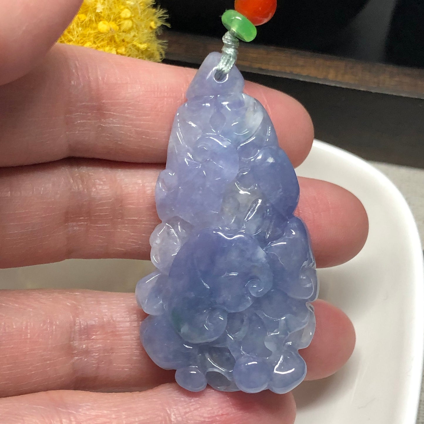 48.4mm Grade A Icy Lavender Carved Vegetable Flower Jadeite Jade Pendant