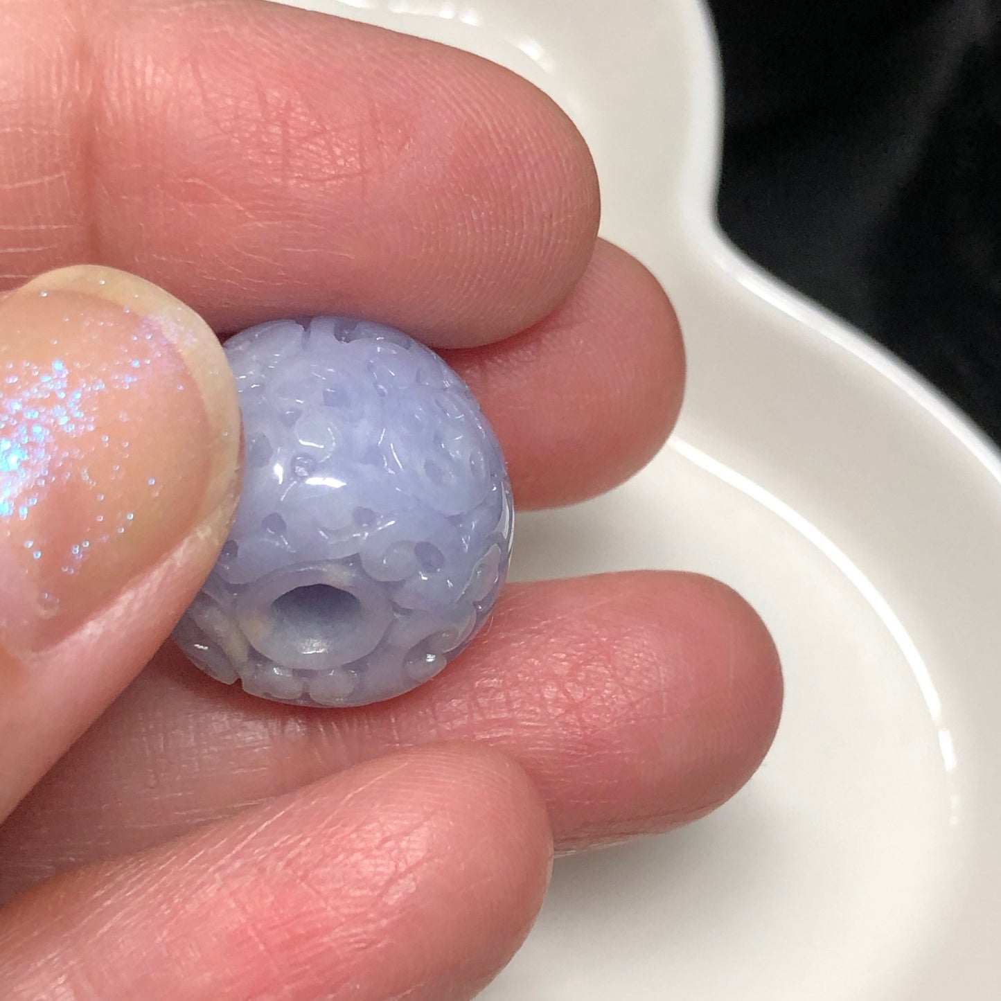 Certified Myanmar Grade A  RARE Carved Lavender Green Jadeite Jade Peace Donut Pendant