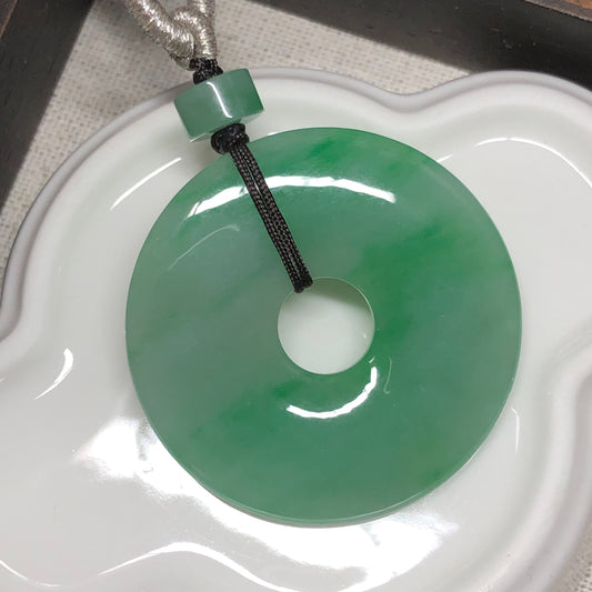37.6mm Grade A Yang Green peace donut Jadeite Jade Pendant
