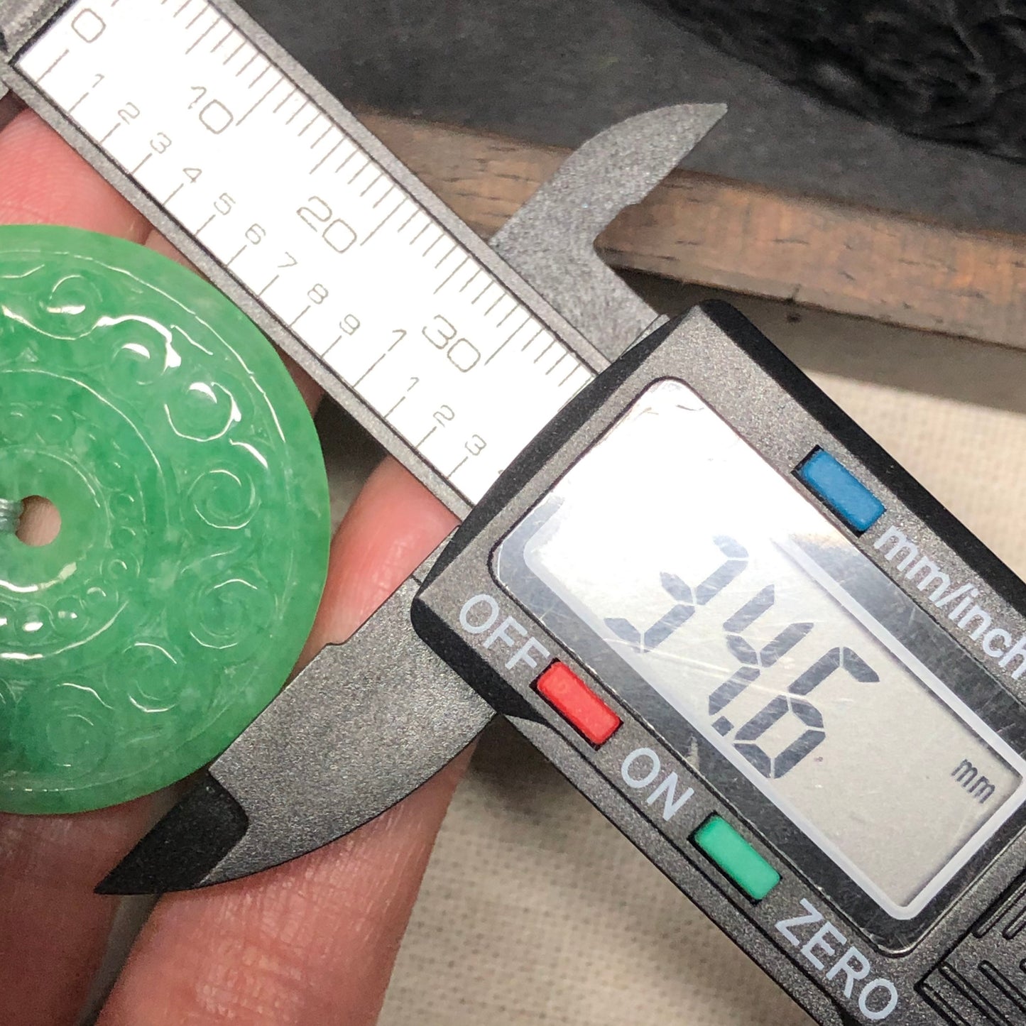 34.6mm Grade A Green Carved peace donut Jadeite Jade Pendant RARE