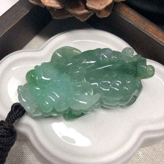 50.2mm Grade A Carved Jadeite Jade Beautiful Green Pixiu Animal Pendant Medallion RARE color