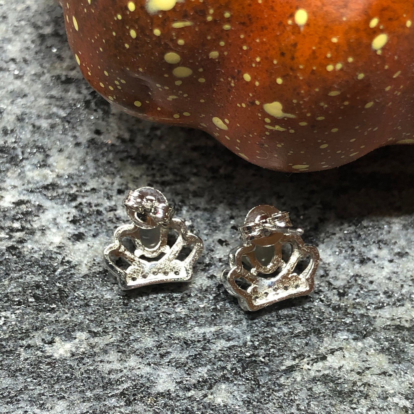 SALE: Grade A Jadeite Jade Mini Cabochon Earring 925 Sterling Silver Princess Crown Shaped