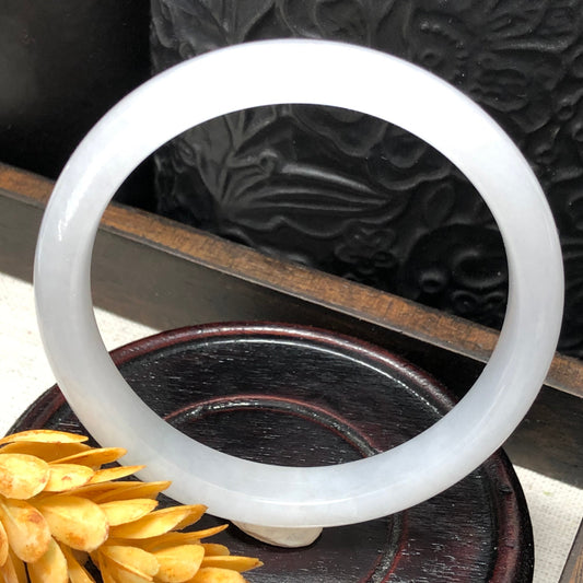 55mm Grade A Myanmar Icy D-Shaped Jadeite Jade Bangle