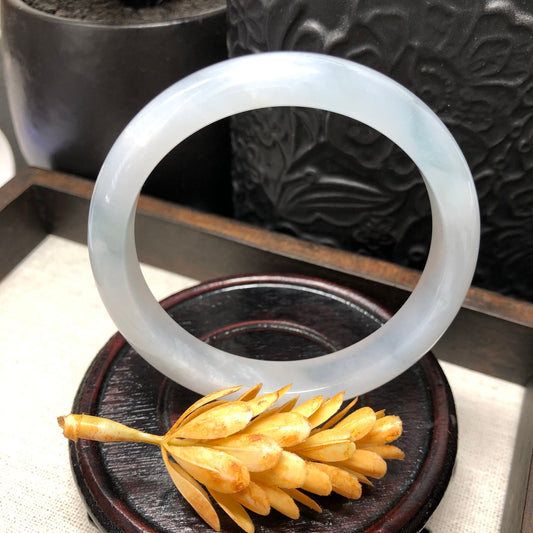 54.8mm Grade A Myanmar Icy Translucent D-Shaped Jadeite Jade Bangle