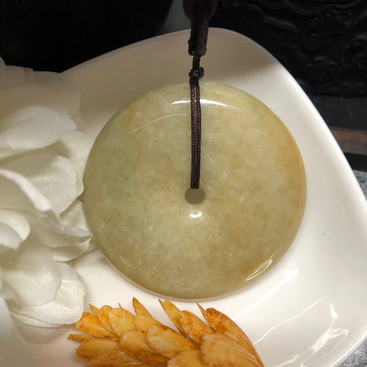 53.2mm Certified Myanmar Grade A  RARE Super Big Brown Yellow Jadeite Jade Peace Donut Pendant Keychain Medallion