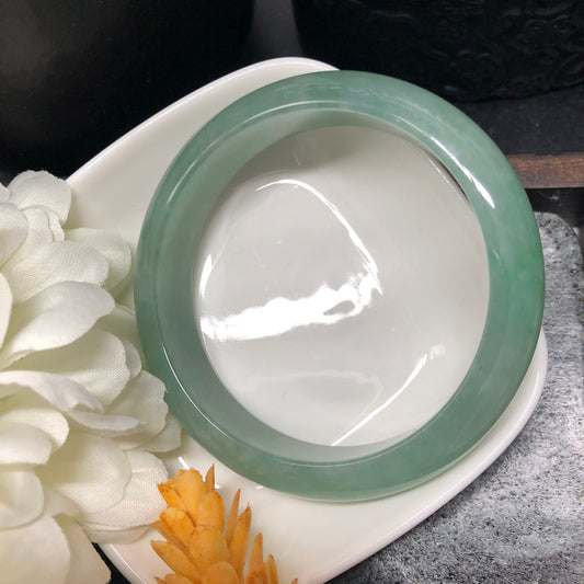 Reserved. 57mm Grade A Icy Green Round D-Shaped Jadeite Jade Bangle Translucent
