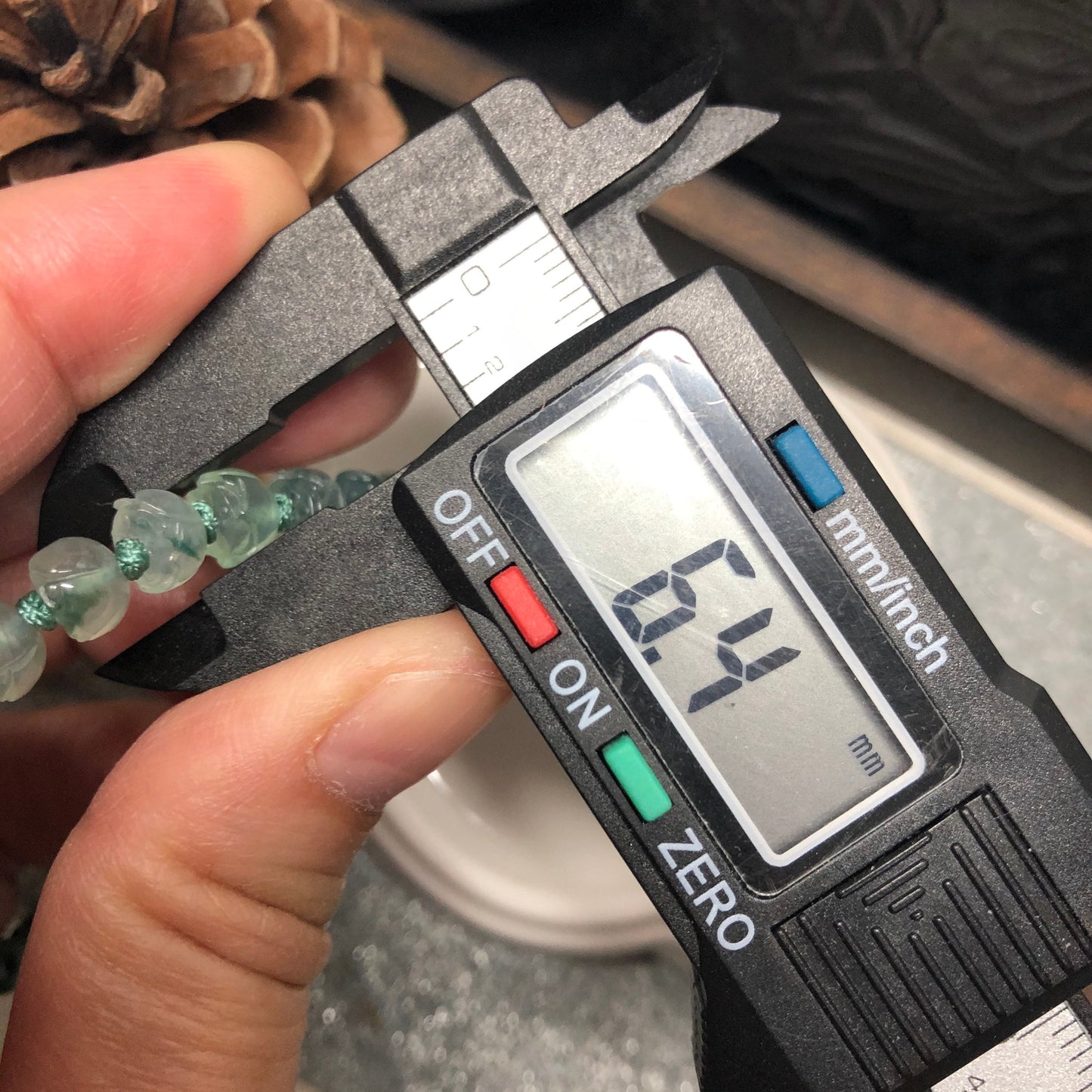 Grade A Myanmar Icy Green Carved Lotus Flowers Bead Jadeite Jade Bracelet 6.4mm x 20 beads