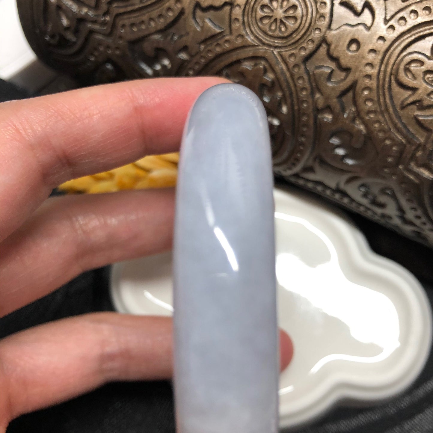 55mm Grade A Icy LIGHT LAVENDER D-SHAPED Jadeite Jade Bangle
