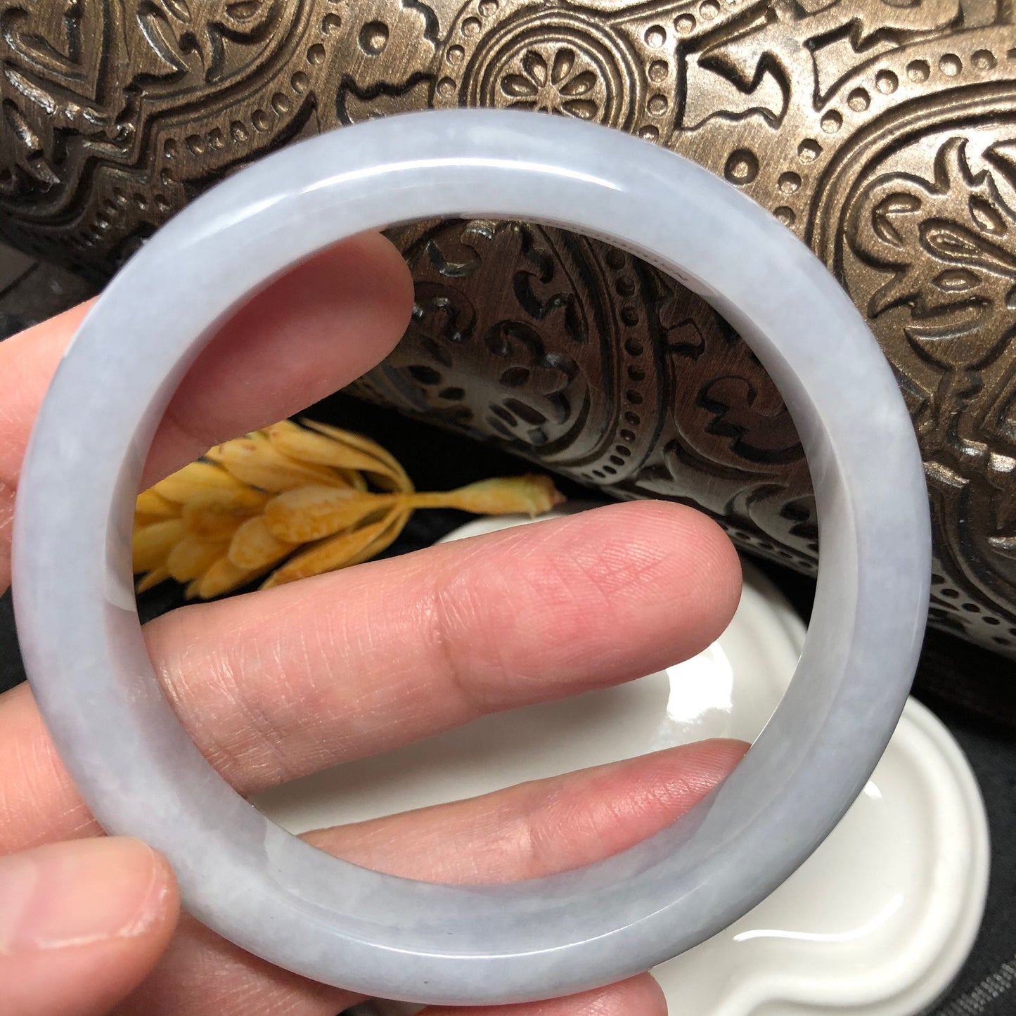 55mm Grade A Icy LIGHT LAVENDER D-SHAPED Jadeite Jade Bangle