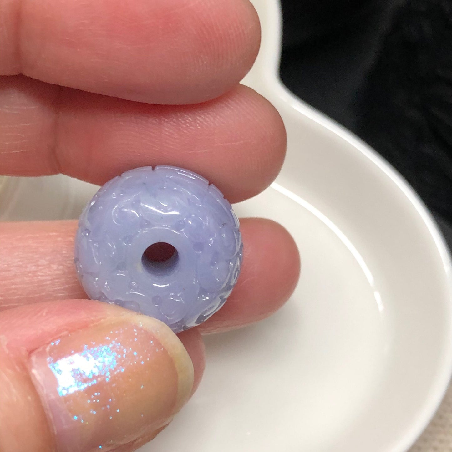 Certified Myanmar Grade A  RARE Carved Lavender Green Jadeite Jade Peace Donut Pendant