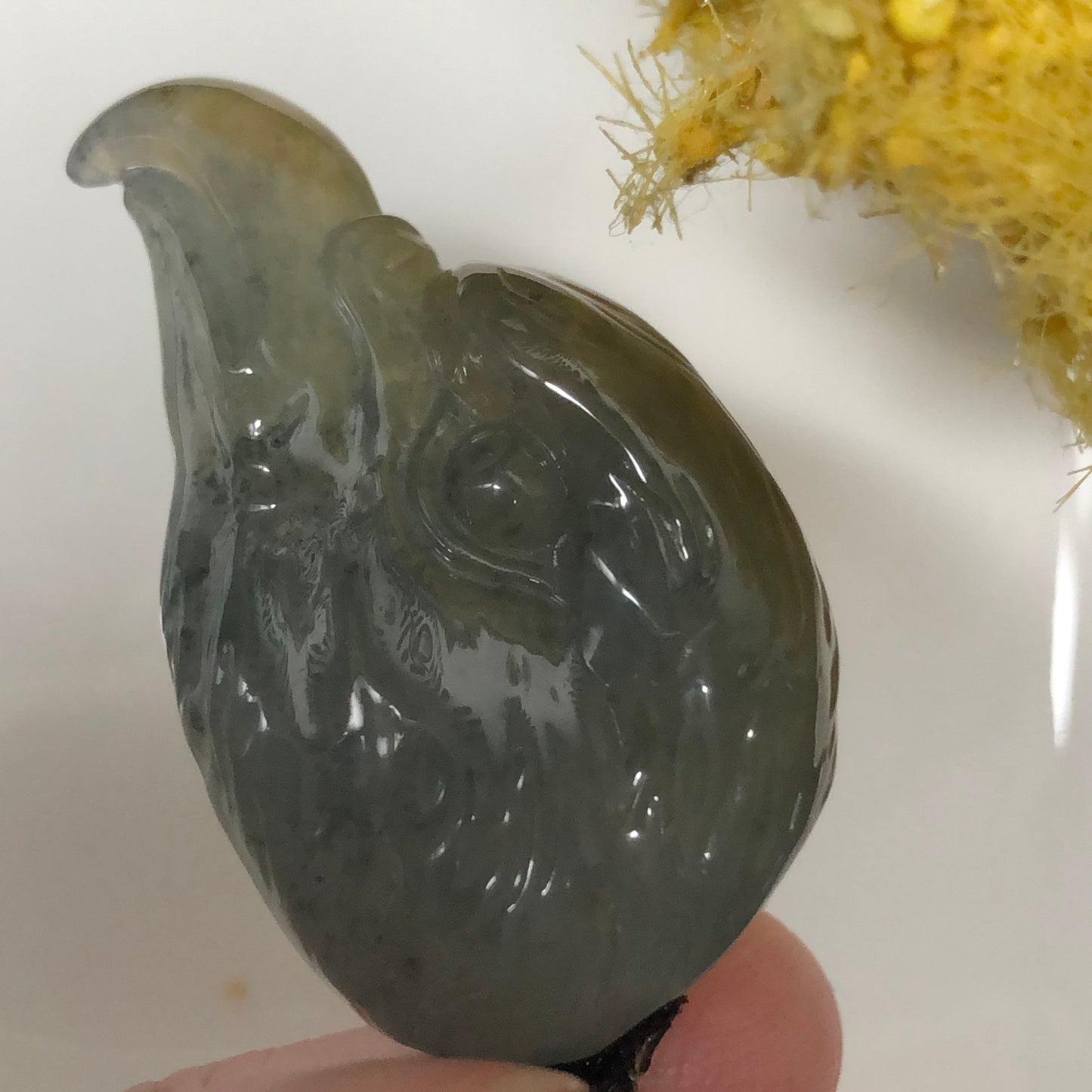 Grade A Myanmar Translucent Carved Eagle Head Jadeite Jade Pendant with Tie Rope Skeleton