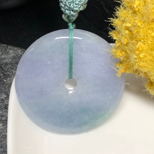 50mm Grade A BIG Green Lavender peace donut Jadeite Jade Pendant RARE